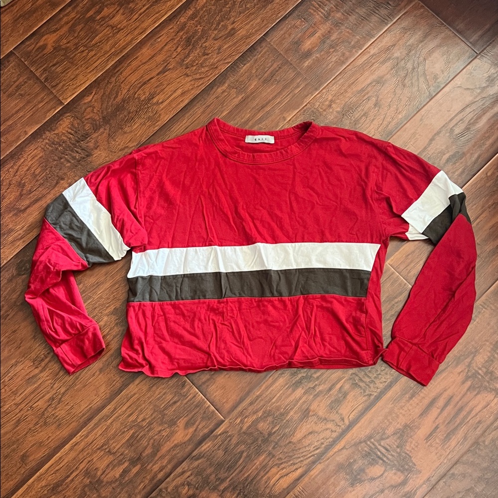 Y2K Red Long Sleeve Striped Crop Top
